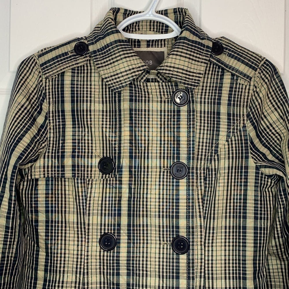 Jacob Beige Navy Plaid Trench Coat women’s extra small Buckles Buttons Classy - Picture 5 of 13